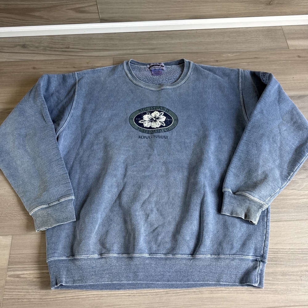 Vintage Y2K Sz M Kona Big‎ Island Crewneck Sweatshirt Brushed Cotton Blue Hawaii
